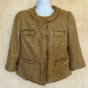 Investments gold sequined tweed jacket size 10